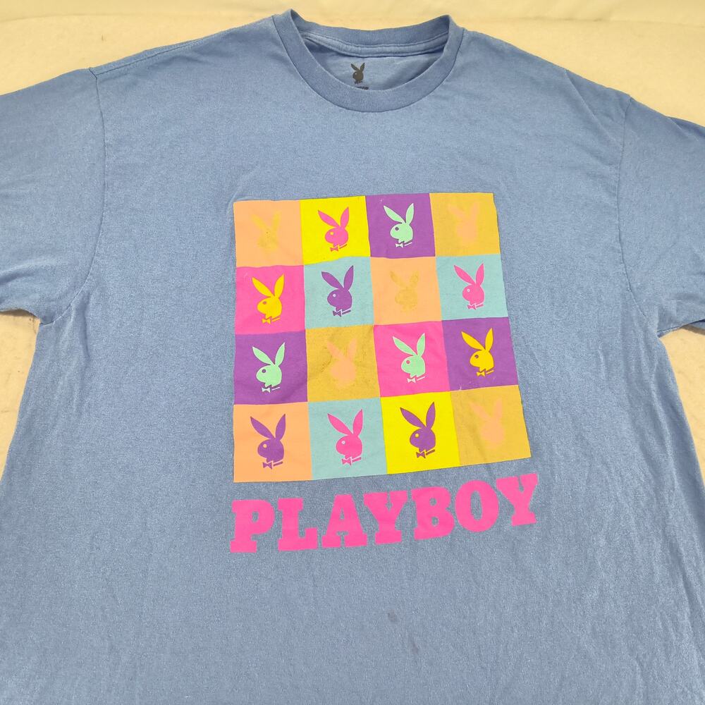 Playboy Graphic Short Sleeve Crew Neck T Shirt Mens Size Extra Large XL Blue
